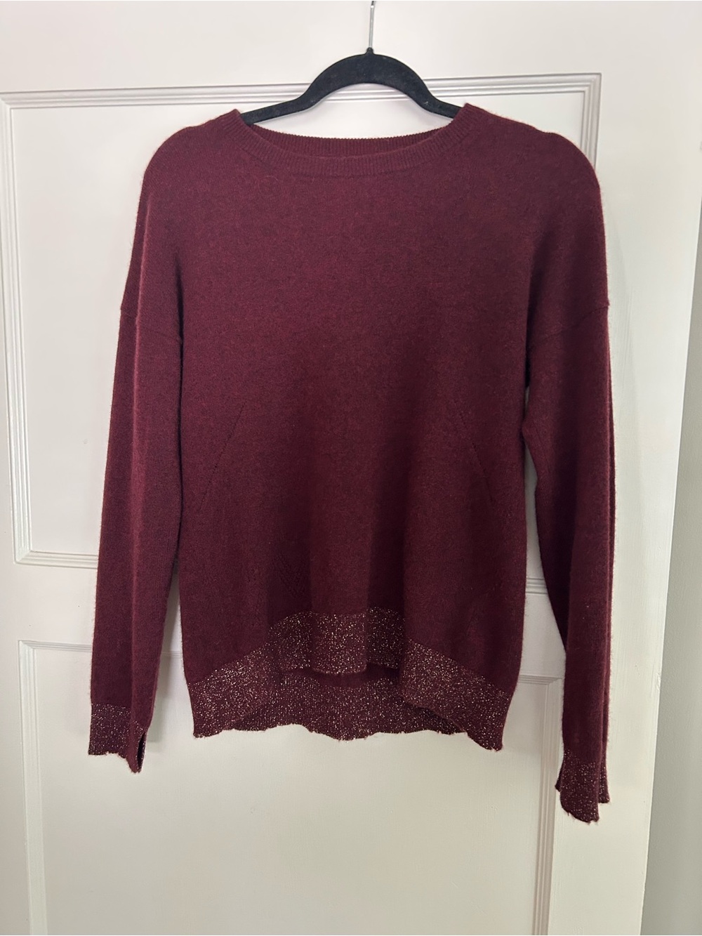 Zadig & Voltaire Burgundy Crewneck Sweater with Metallic Hem
